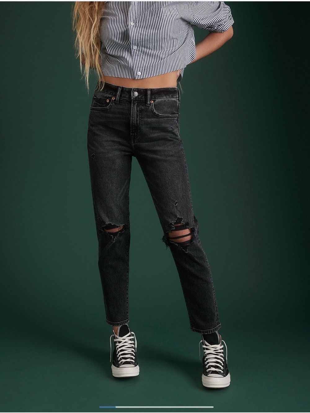 AE77 Premium Black Mom Jeans